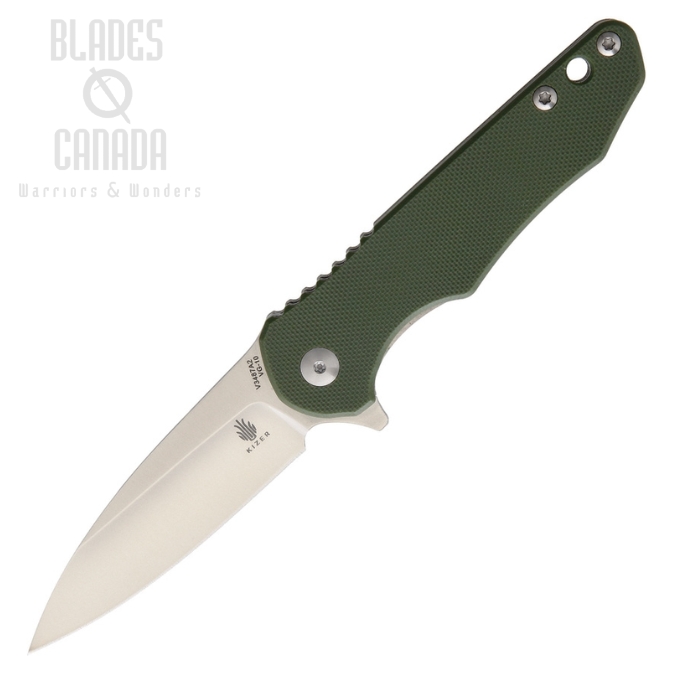Kizer Vanguard Barbosa Flipper Folding Knife, VG10, G10 Green, V3487A2