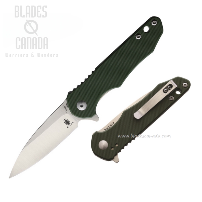 Kizer Barbosa Flipper Folding Knife, N690, G10 Green, V3487N2