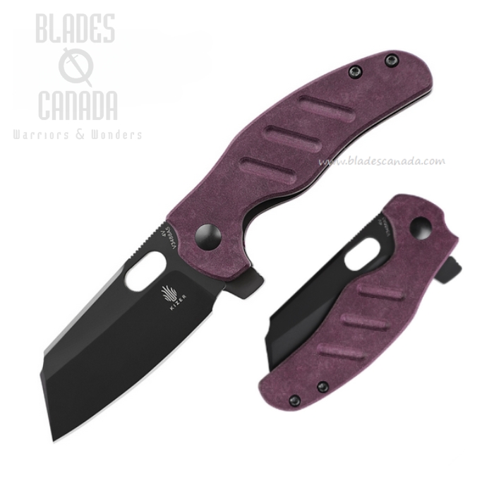 Kizer C01C Mini Flipper Folding Knife, CPM 4V Black, Richlite Purple, V3488A5