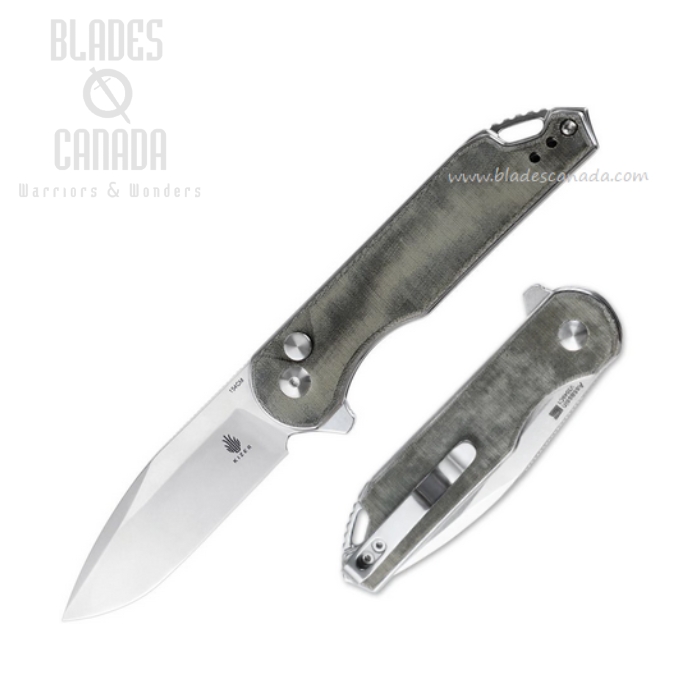 Kizer Assassin Button Lock Flipper Folding Knife, 154CM, Micarta Green, V3549C1