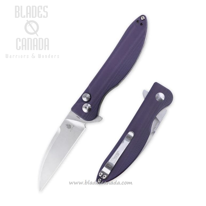 Kizer Sway Back Button Lock Folding Knife, N690 SW, G10 Purple, V3566N1