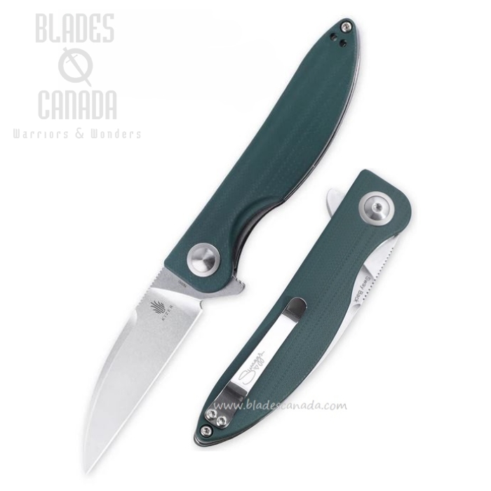 Kizer Swaggs Swayback Flipper Folding Knife, N690, G10 Green, V3566N5