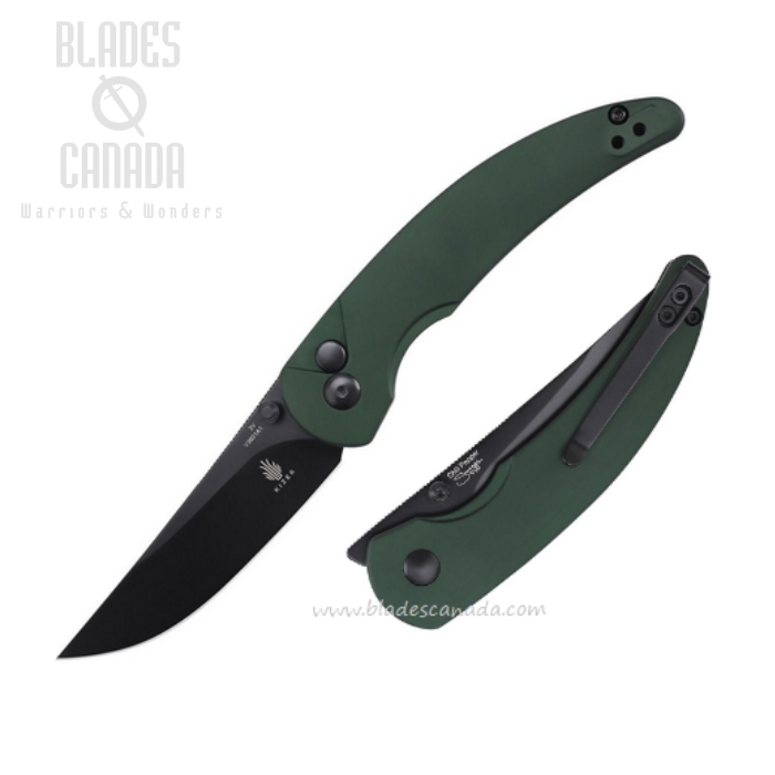 Kizer Chili Pepper Button Lock Flipper Folding Knife, 3V Black, Aluminum Green, V3601A1