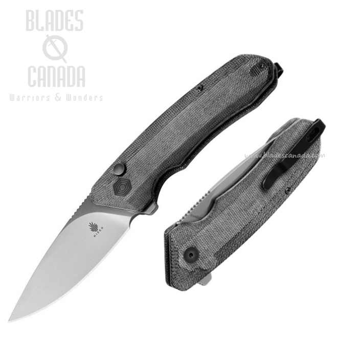 Kizer Invictus Flipper Button Lock Knife, 154CM SW, Micarta Black Canvas, KIV3602C1