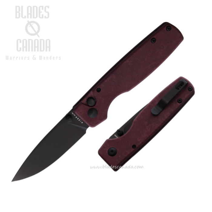 Kizer Original Button Lock Folding Knife, 154CM Black, Richlite Red, V3605C3