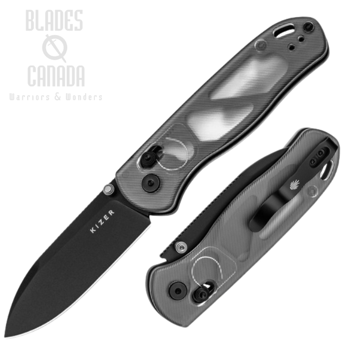 Kizer Drop Bear Clutch Lock Folding Knife, Nitro-V Black, Clear Acrylic Handle, V3619A9