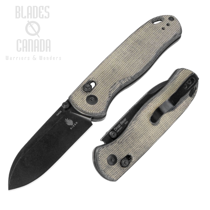 Kizer Drop Bear Folding Knife, 154CM Black SW, Micarta Grey, V3619C4