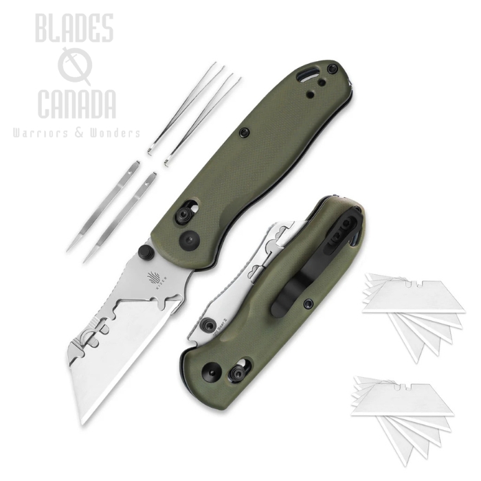 Kizer Drop Bear Utility Clutch Lock Folding Knife, SK5/50CR15MOV Replaceable Blades, G10 Green, V3619JA6