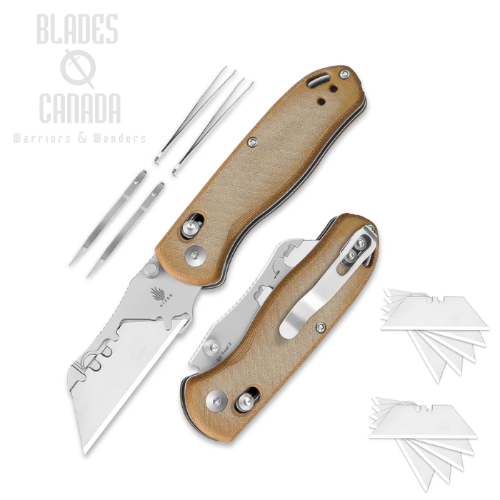 Kizer Drop Bear Utility Clutch Lock Folding Knife, SK5 & 5CR15 Replaceable Blade, Micarta Brown, V3619JA7 Kizer Drop Bear Utility Clutch Lock Folding Knife, SK5 & 5CR15 Replaceable Blade, Micarta Brown, V3619JA7