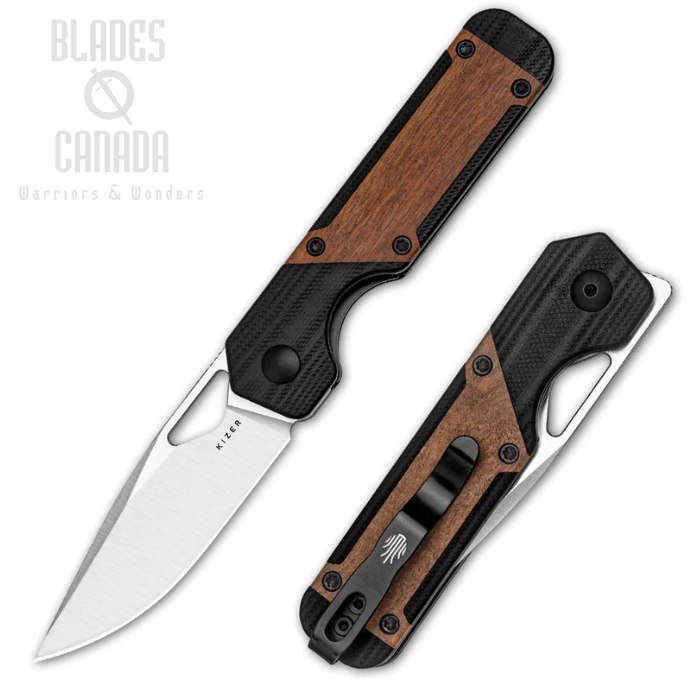 Kizer Mini Militaw Folding Knife, Nitro-V Blade, G10/Wood, V3634SA4