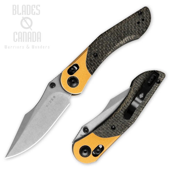 Kizer Mini Mystic Clutch Lock Folding Knife, Nitro-V SW, Aluminum/Micarta, V3636A2