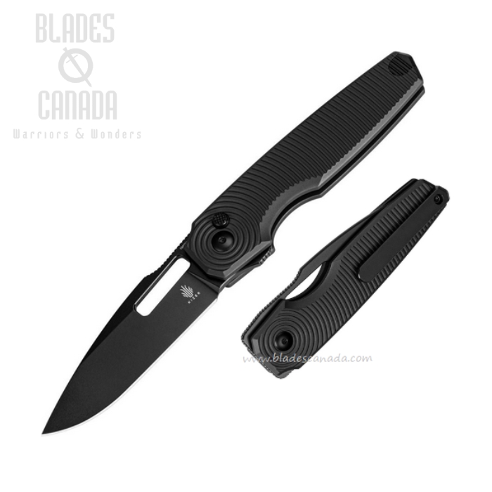 Kizer Dogfish Button Lock Folding Knife, 154CM Black, Aluminum Black, V3640C1