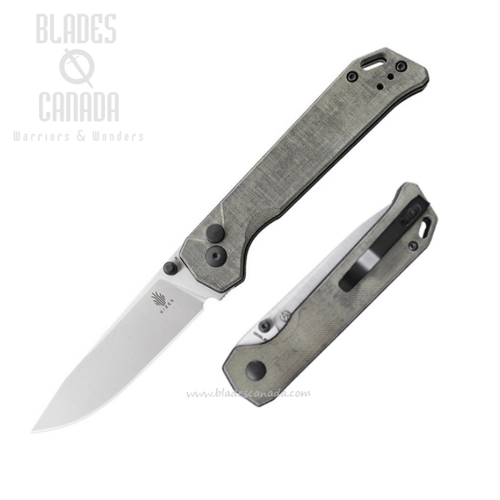 Kizer Begleiter 2 Button Lock Folding Knife, 154CM Satin, Micarta Green, V44582BC1