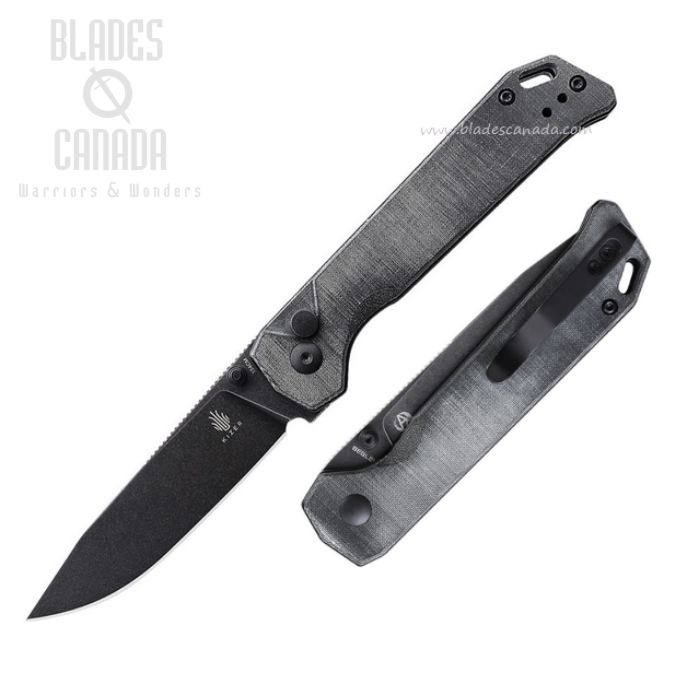 Kizer Begleiter 2 Button Lock Folding Knife, 154CM Black SW, Micarta Grey, V44582BC2