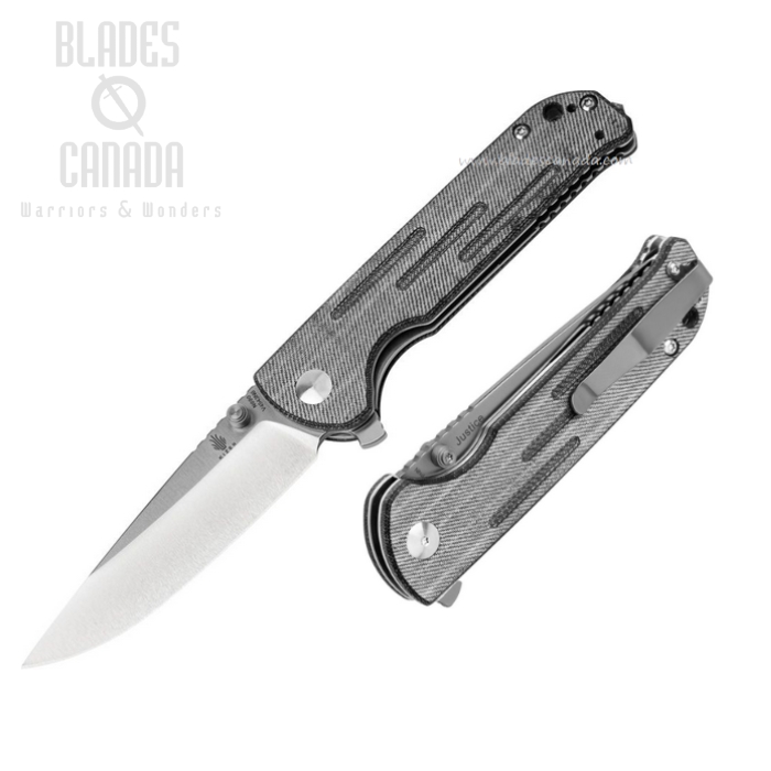 Kizer Justice Flipper Folding Knife, N690 Satin, Micarta Black Denim, KIV4543N6