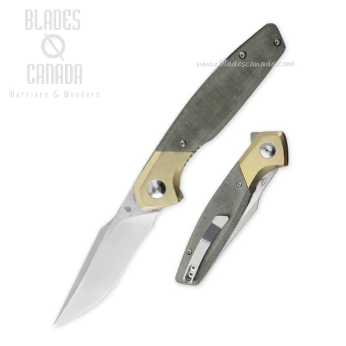 Kizer Grazioso Folding Knife, N690 Satin, Micarta Green w/Brass Bolsters, V4572N2
