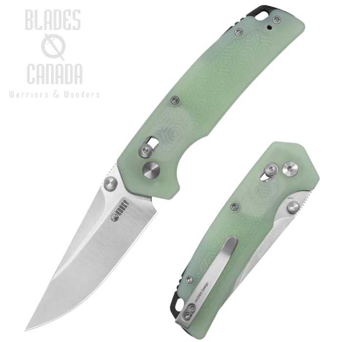 (image for) Kubey Geri Crossbar Lock Folding Knife, 14C28N Satin, G10 Jade, KU464B