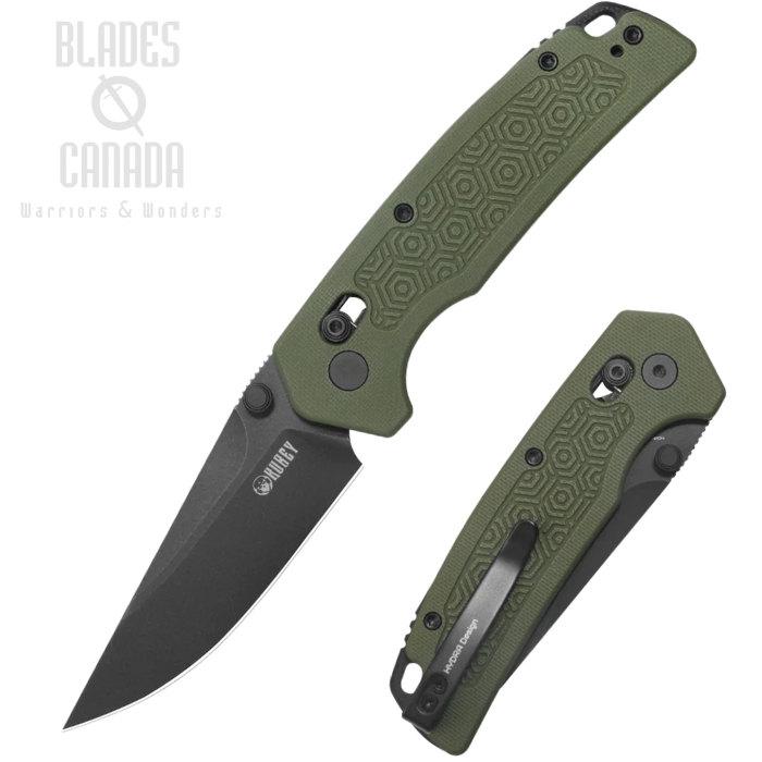 (image for) Kubey Geri Crossbar Lock Folding Knife, 14C28N Black SW, G10 OD Green, KU464C
