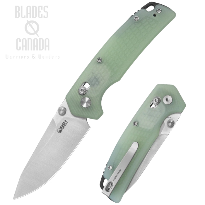 (image for) Kubey Freki Crossbar Lock Folding Knife, 14C28N Satin, G10 Jade, KU465B