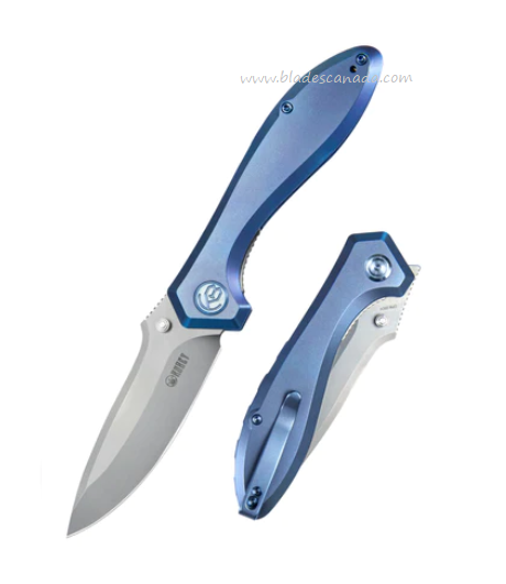 Kubey Ruckus Flipper Folding Knife, CPM 20CV, Titanium Blue, KB314R