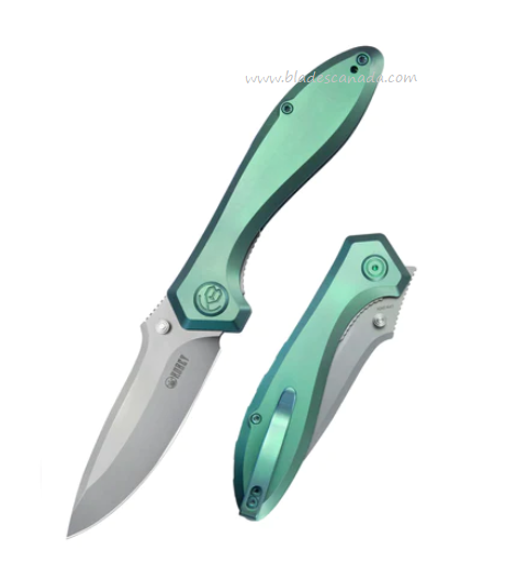 Kubey Ruckus Flipper Folding Knife, CPM 20CV, Titanium Green, KB314S