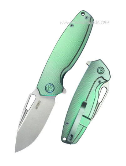 Kubey Tityus Flipper Framelock Knife, 14C28N, Titanium Green, KB360B