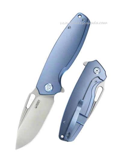Kubey Tityus Flipper Framelock Knife, 14C28N, Titanium Blue, KB360D
