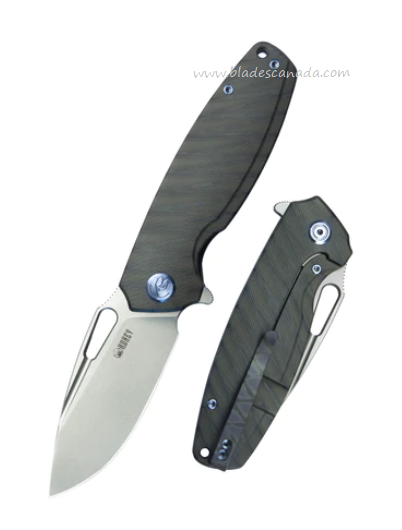 Kubey Tityus Flipper Framelock Knife, 14C28N, Titanium Black Flame, KB360E