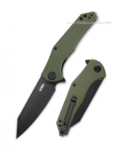 Kubey Flash Flipper Folding Knife, AUS10 Black, G10 Green, KU158F