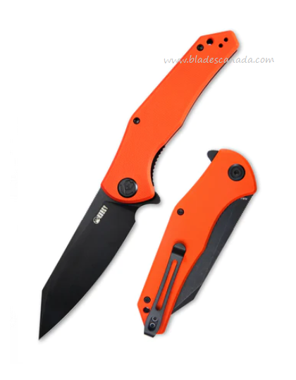 Kubey Flash Flipper Folding Knife, AUS10 Black, G10 Orange, KU158G
