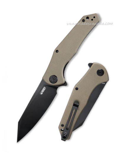 Kubey Flash Flipper Folding Knife, AUS10 Black, G10 Tan, KU158J