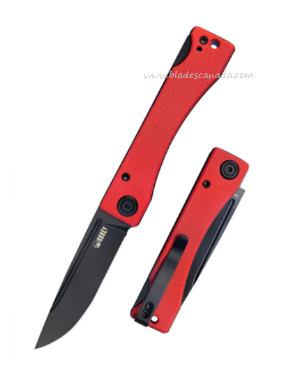Kubey Akino Folding Knife, 14C28N Black, G10 Red, KU2102C
