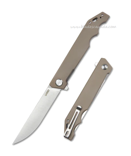Kubey Pylades Flipper Folding Knife,AUS10 Satin, G10 Tan, KU253E