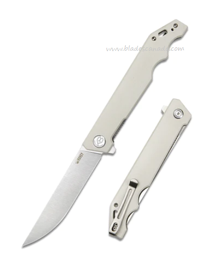 Kubey Pylades Flipper Folding Knife, AUS10 Satin, G10 Ivory, KU253G