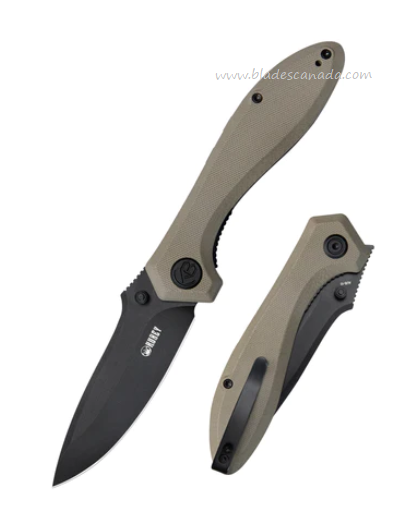 Kubey Ruckus Flipper Folding Knife, AUS10 Black, G10 Tan, KU314K