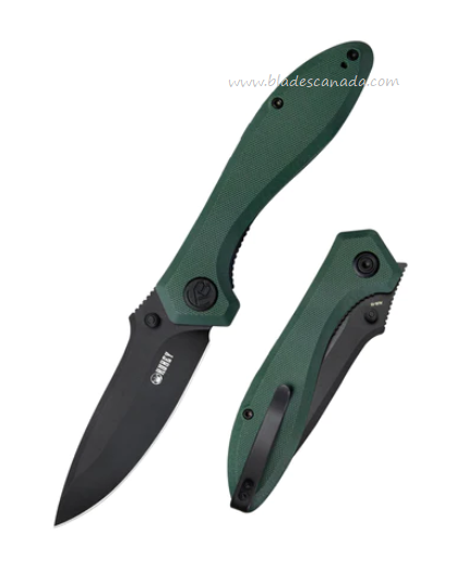 Kubey Ruckus Flipper Folding Knife, AUS10 Black, G10 Green, KU314L