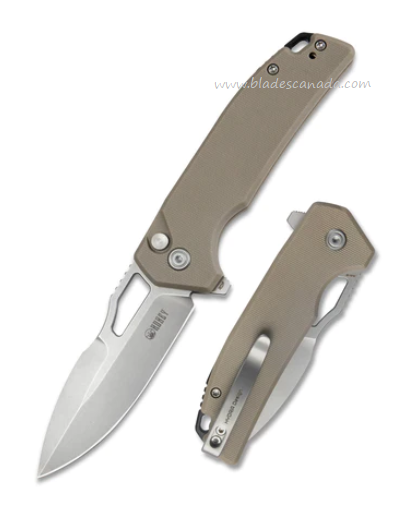 Kubey RDF Flipper Button Lock Knife, AUS10, G10 Tan, KU316D