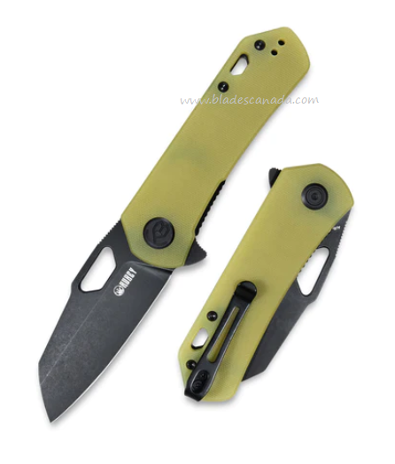 Kubey Duroc Flipper Folding Knife, AUS10 Black SW, G10 Translucent Yellow, KU332H