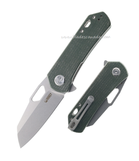 Kubey Duroc Flipper Folding Knife, AUS10, Micarta Green, KU332L