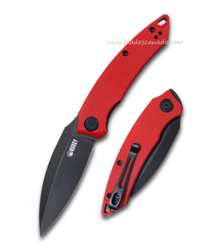 Kubey Leaf Flipper Folding Knife, AUS10 Black, G10 Red, KU333B