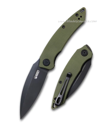 Kubey Leaf Flipper Folding Knife, AUS10 Black, G10 Green, KU333C
