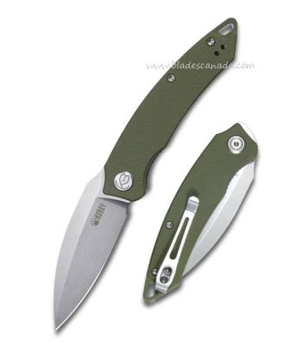 Kubey Leaf Flipper Folding Knife, AUS10, G10 Green, KU333E