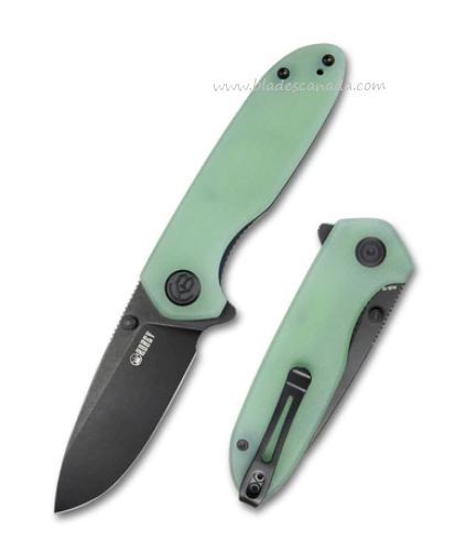 Kubey Belus Flipper Folding Knife, AUS10 Black, G10 Jade, KU342B