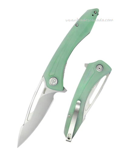 Kubey Merced Flipper Folding Knife, AUS10, G10 Jade, KU345D