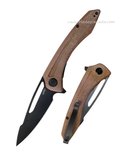 Kubey Merced Flipper Folding Knife, AUS10 Black, Micarta Tan, KU345E