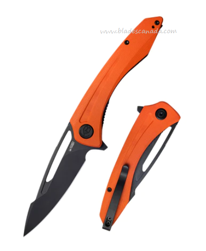 Kubey Merced Flipper Folding Knife, AUS10 Black, G10 Orange, KU345G