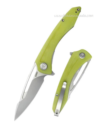 Kubey Merced Flipper Folding Knife, AUS10, G10 Translucent Yellow, KU345H
