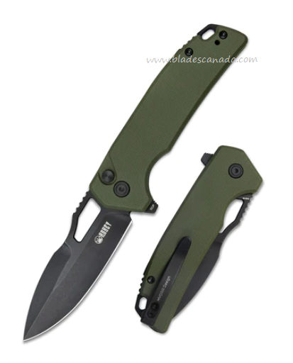 Kubey RDF Flipper Button Lock Knife, AUS10 Black, G10 OD Green, KU316B