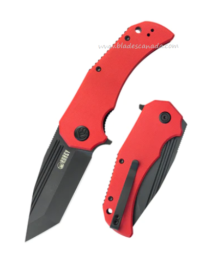 Kubey Bravo One Folding Knife, AUS10 Black, G10 Red, KU318B