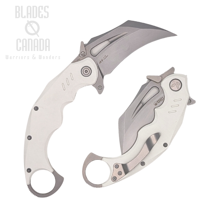 (image for) Kubey Wrath Flipper Folding Karambit Knife, 14C28N Beadblast, G10 White, KU261L